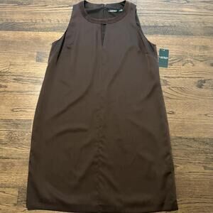 NWT Lauren Ralph Lauren Chocolate Brown Keyhole Dress Size 16